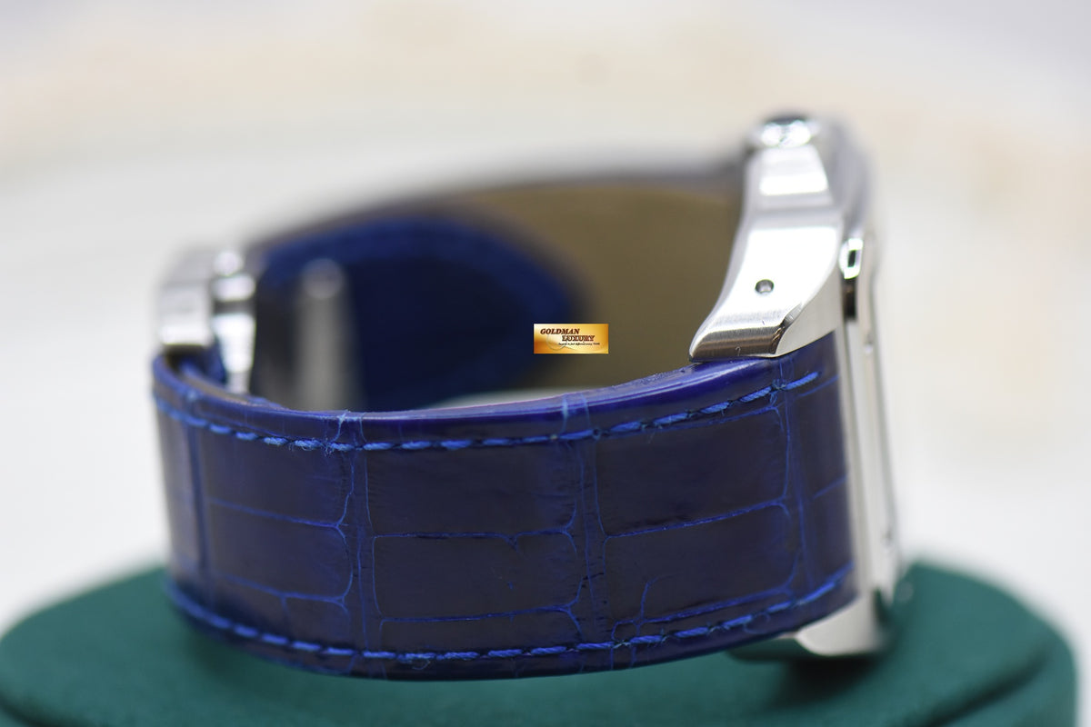 CARTIER SANTOS 100XL STEEL IN LEATHER BLUE STRAP AUTOMATIC W20073X8 (LNIB) (<LC> Collaborateur Series)