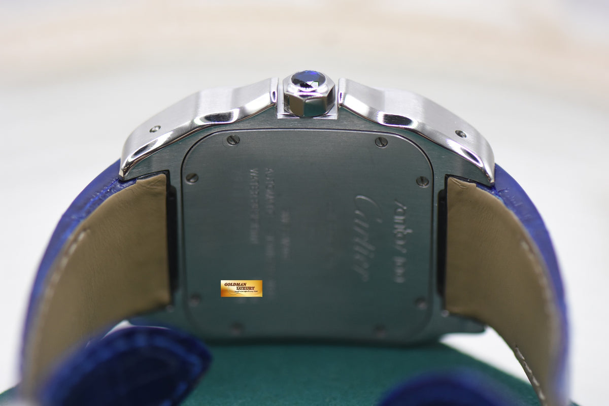 CARTIER SANTOS 100XL STEEL IN LEATHER BLUE STRAP AUTOMATIC W20073X8 (LNIB) (<LC> Collaborateur Series)