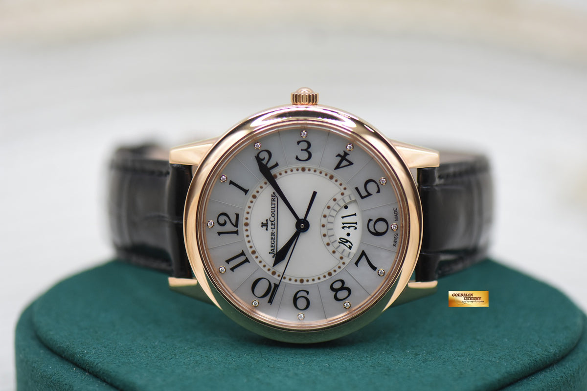 JLC RENDEZ-VOUS DATE LADIES 37.5mm ROSE GOLD MOP DIAMOND DIAL AUTOMATIC Q3542490 (MINT)