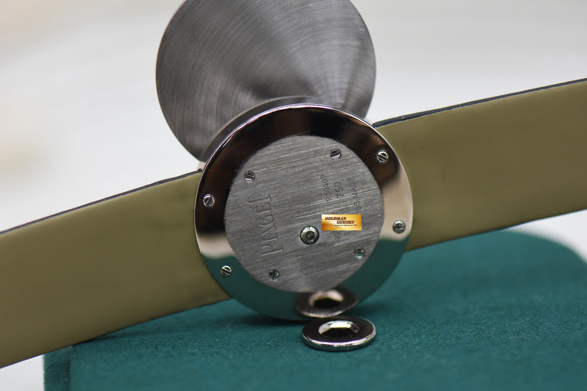 PIAGET LIMELIGHT SECRET DIAMOND 30mm WHITE GOLD IN SATIN LEATHER QUARTZ G0A31084 (MINT)