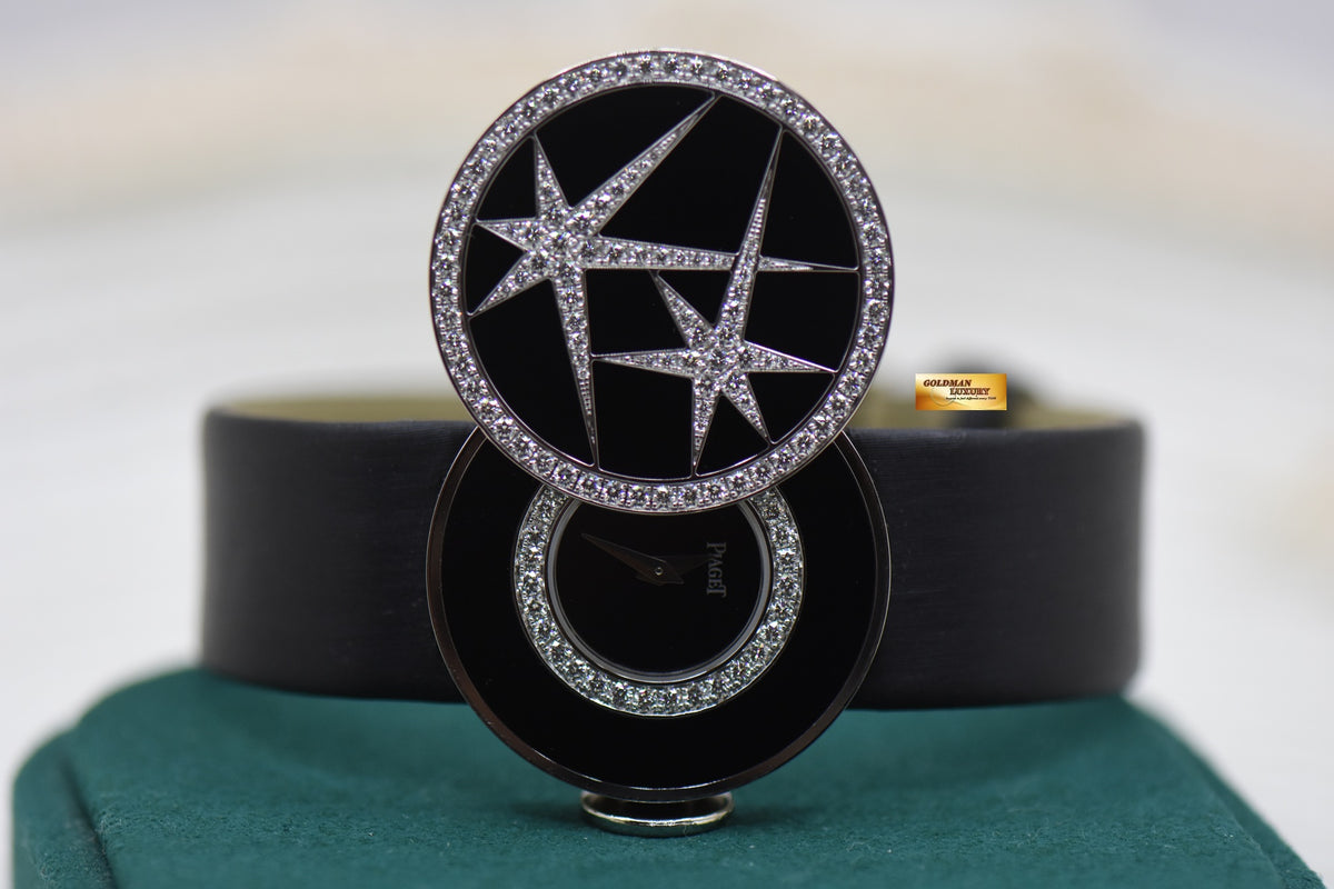 PIAGET LIMELIGHT SECRET DIAMOND 30mm WHITE GOLD IN SATIN LEATHER QUARTZ G0A31084 (MINT)