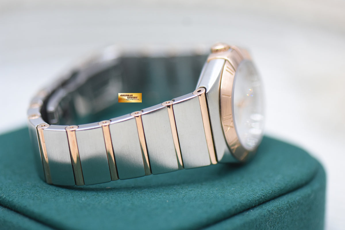 OMEGA CONSTELLATION 27mm HALF-RED GOLD IN BRACELET MOP DIAMOND DIAL QUARTZ 123.20.27.60.55.001 (LNIB)