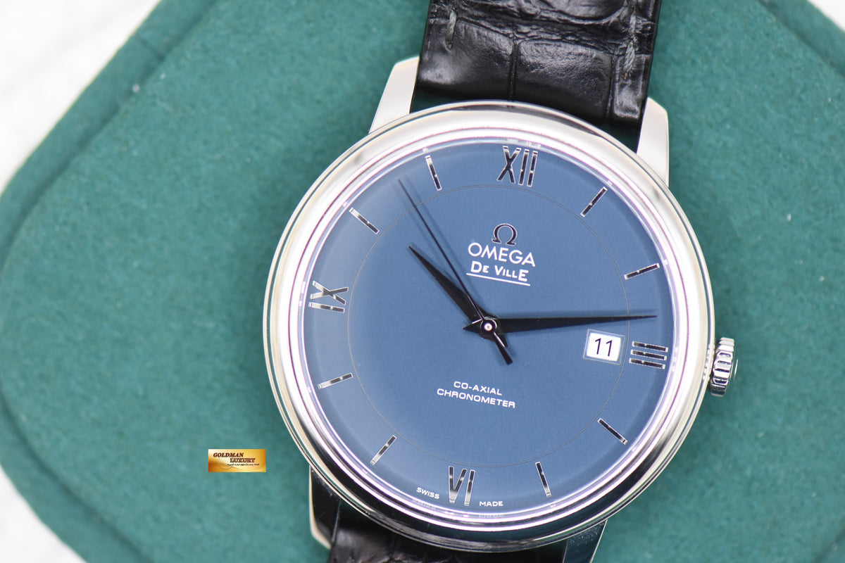 OMEGA DE-VILLE PRESTIGE 39.5mm STEEL IN LEATHER AUTOMATIC BLUE 424.13.40.20.03.001 (LIKE NEW)