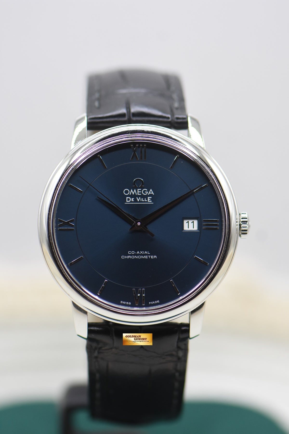 OMEGA DE-VILLE PRESTIGE 39.5mm STEEL IN LEATHER AUTOMATIC BLUE 424.13.40.20.03.001 (LIKE NEW)