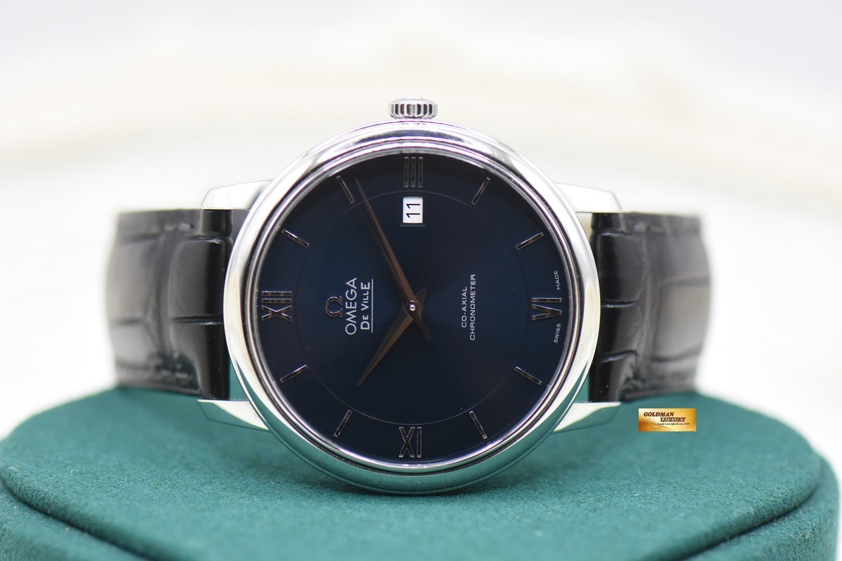OMEGA DE-VILLE PRESTIGE 39.5mm STEEL IN LEATHER AUTOMATIC BLUE 424.13.40.20.03.001 (LIKE NEW)