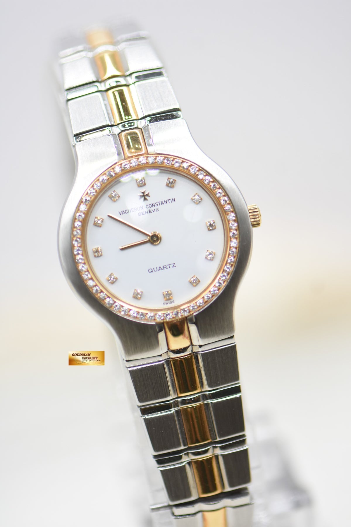 VACHERON CONSTANTIN PHIDIAS 24mm LADIES  HALF-GOLD BRACELET DIAMONDS QUARTZ 610017 (MINT)