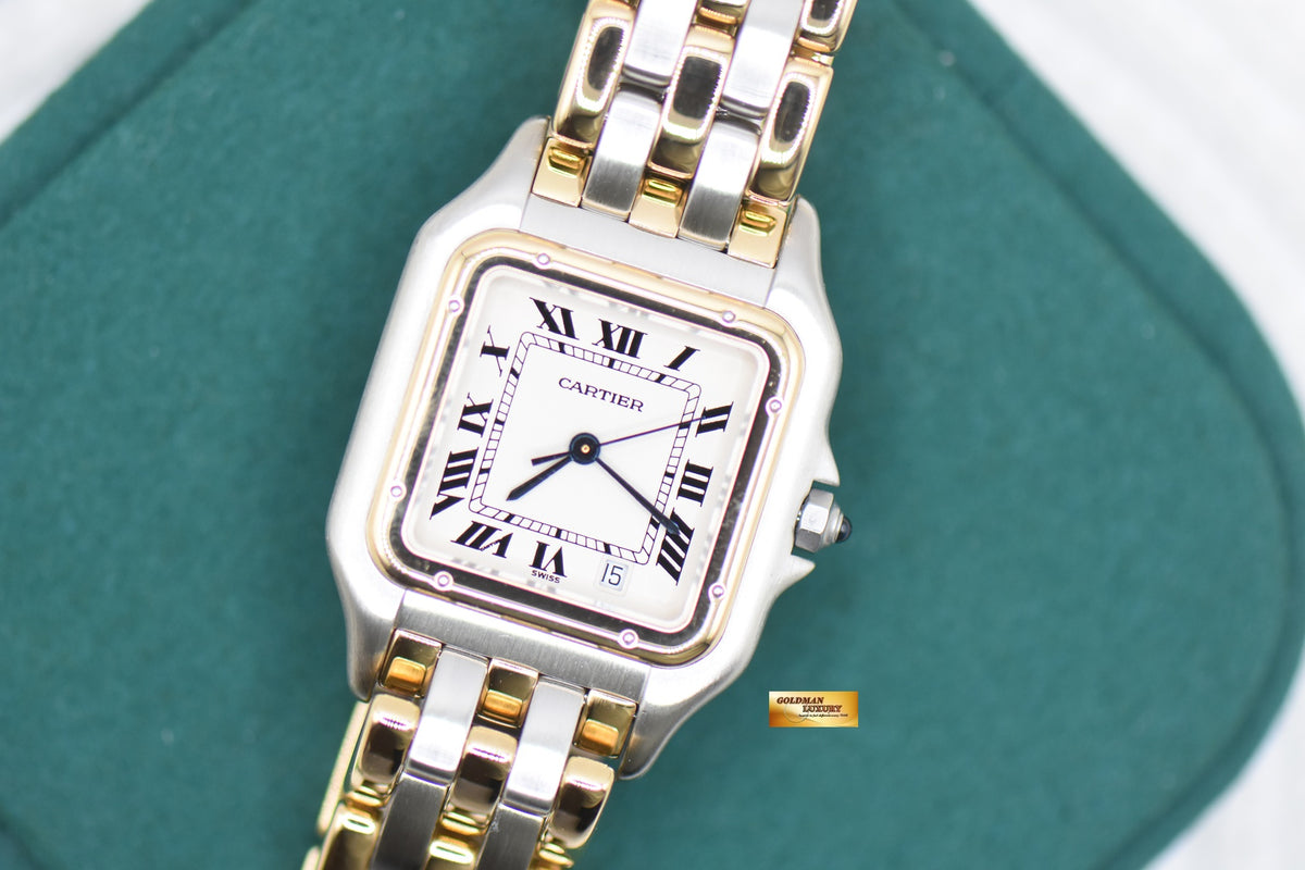 CARTIER PANTHERE MIDSIZE 3 ROWS HALF-GOLD QUARTZ 183949 (RARE)
