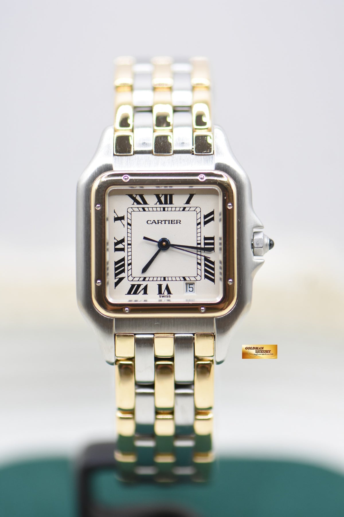 CARTIER PANTHERE MIDSIZE 3 ROWS HALF-GOLD QUARTZ 183949 (RARE)