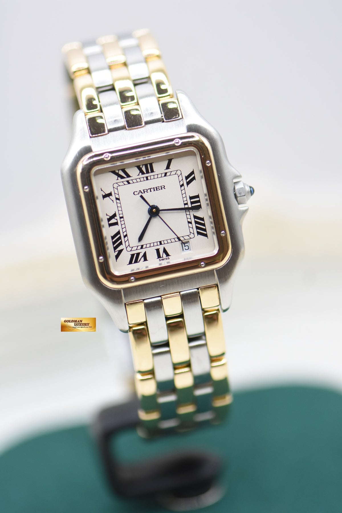 CARTIER PANTHERE MIDSIZE 3 ROWS HALF-GOLD QUARTZ 183949 (RARE)