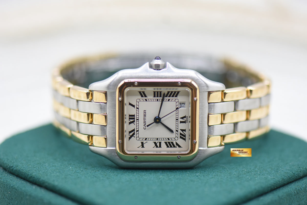 CARTIER PANTHERE MIDSIZE 3 ROWS HALF-GOLD QUARTZ 183949 (RARE)