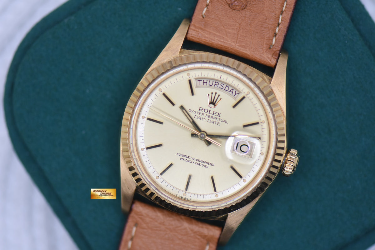 ROLEX OYSTER DAY-DATE 36mm YELLOW GOLD IN LEATHER STRAP GOLD DIAL (NON-QUICK-SET DATE) 1803 (VINTAGE)
