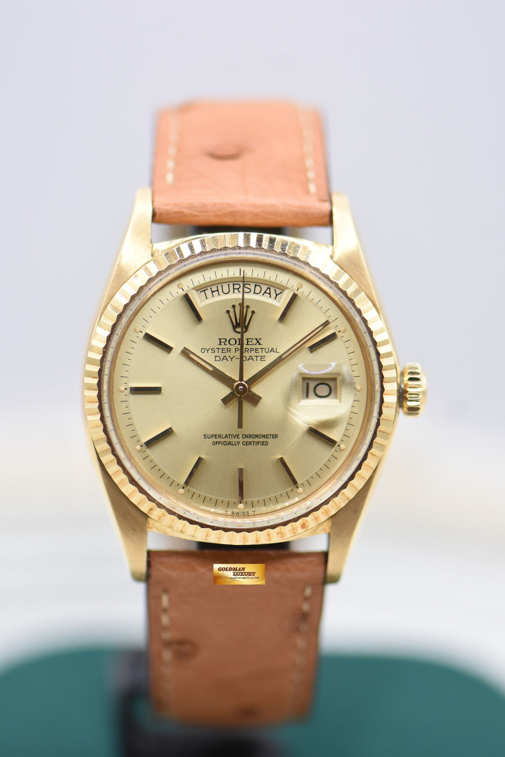 ROLEX OYSTER DAY-DATE 36mm YELLOW GOLD IN LEATHER STRAP GOLD DIAL (NON-QUICK-SET DATE) 1803 (VINTAGE)