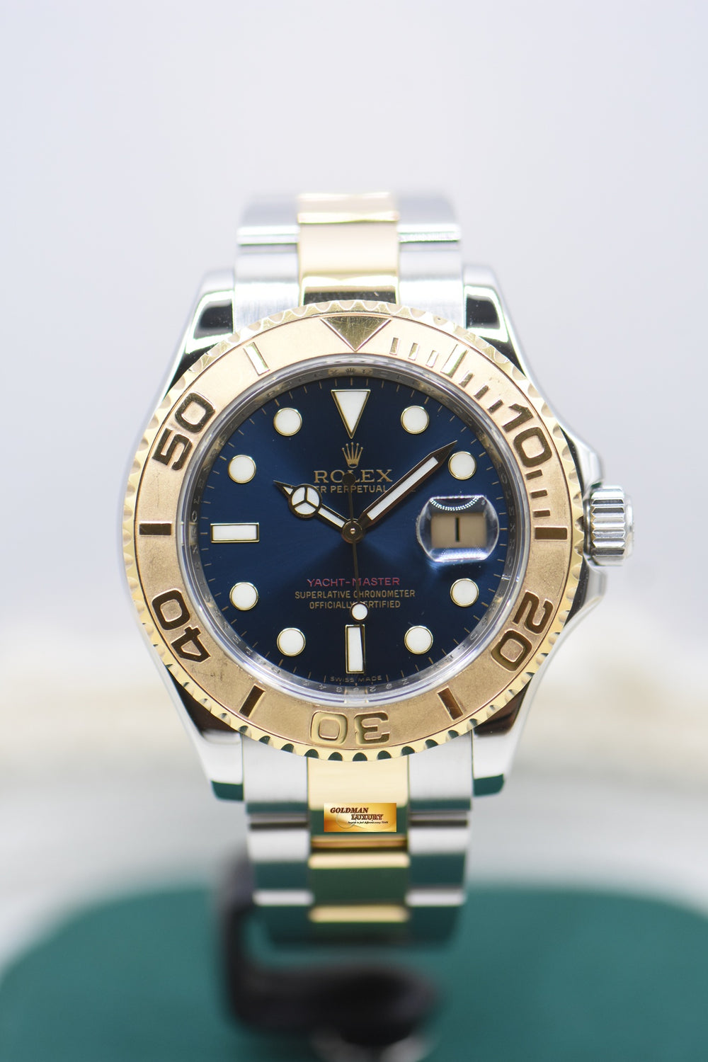 ROLEX OYSTER YACHT-MASTER 40mm HALF-GOLD IN BRACELET BLUE DIAL 16623 (REHAUT ENGRAVING) (MINT)