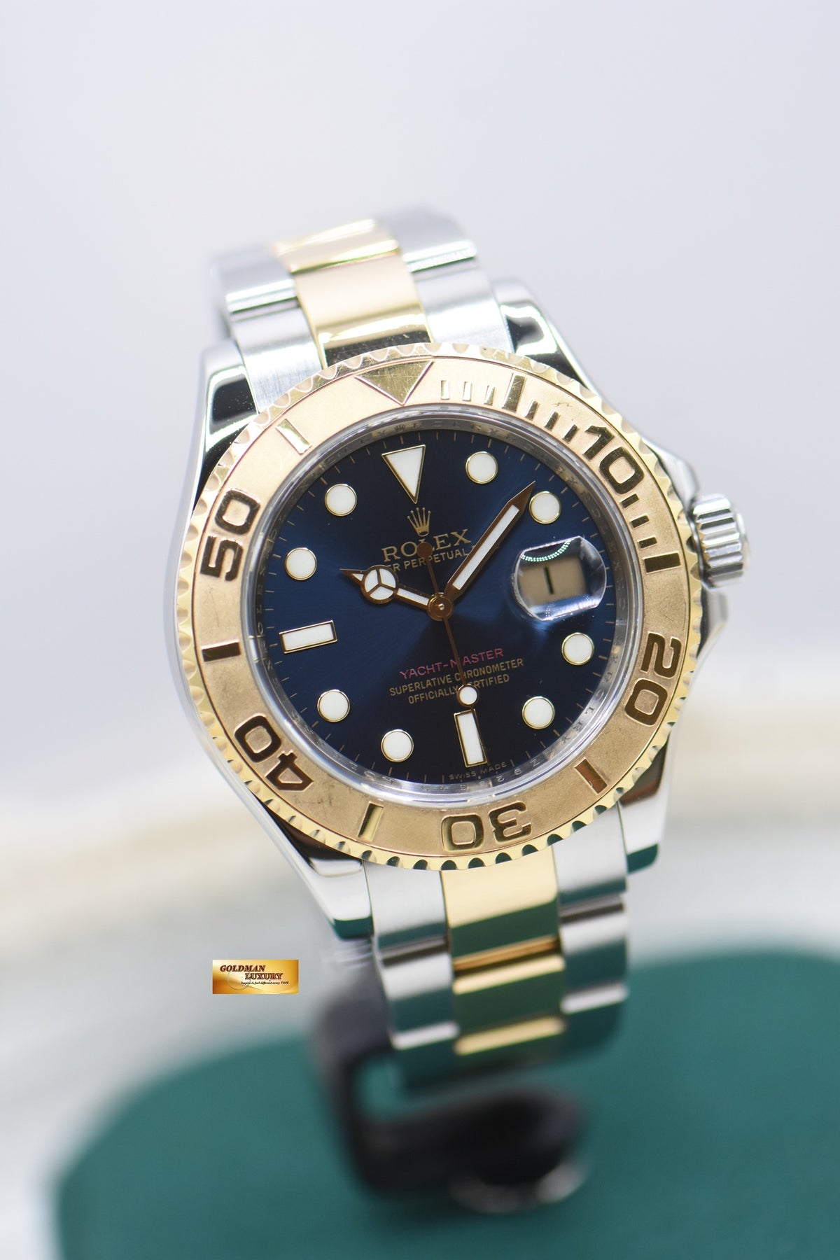 ROLEX OYSTER YACHT-MASTER 40mm HALF-GOLD IN BRACELET BLUE DIAL 16623 (REHAUT ENGRAVING) (MINT)
