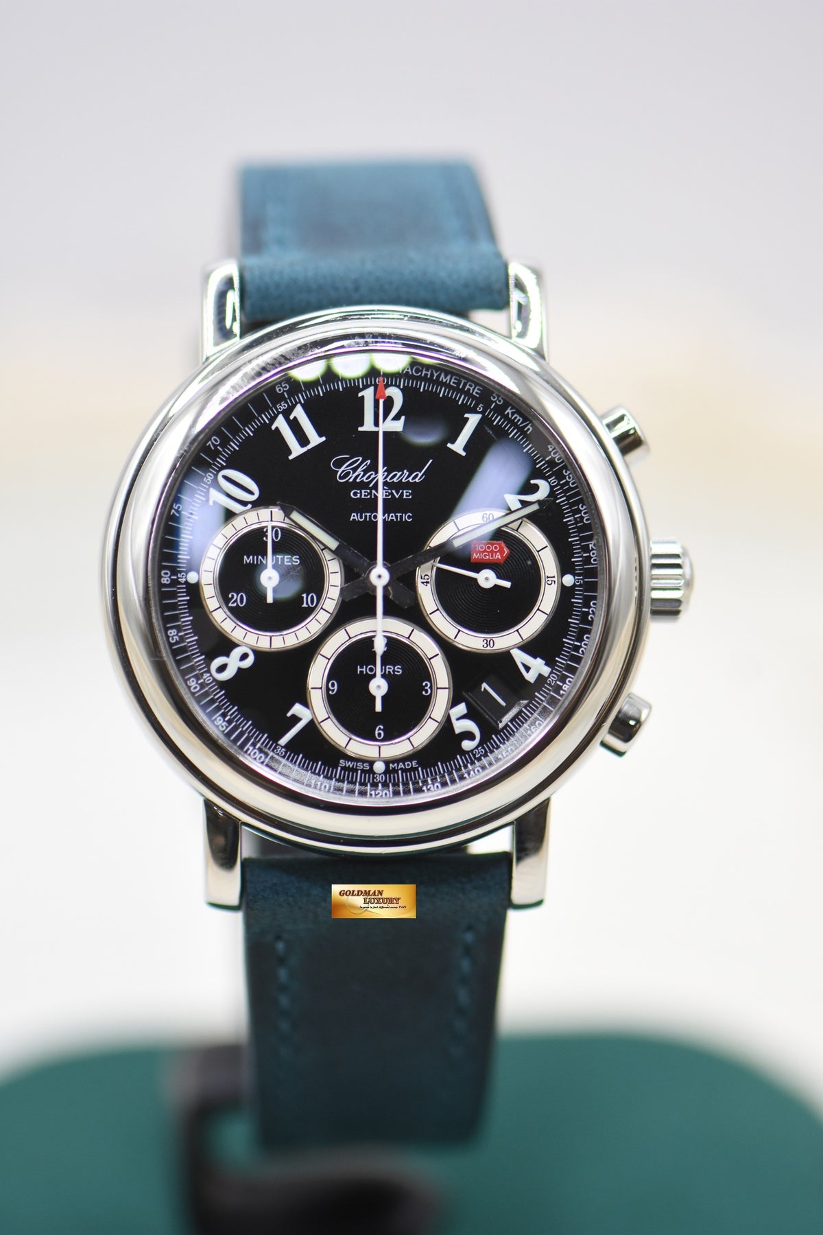 CHOPARD MILLE MIGLIA 38mm CHRONOGRAPH STEEL IN LEATHER STRAP BLACK AUTOMATIC 16/8331 (MINT)