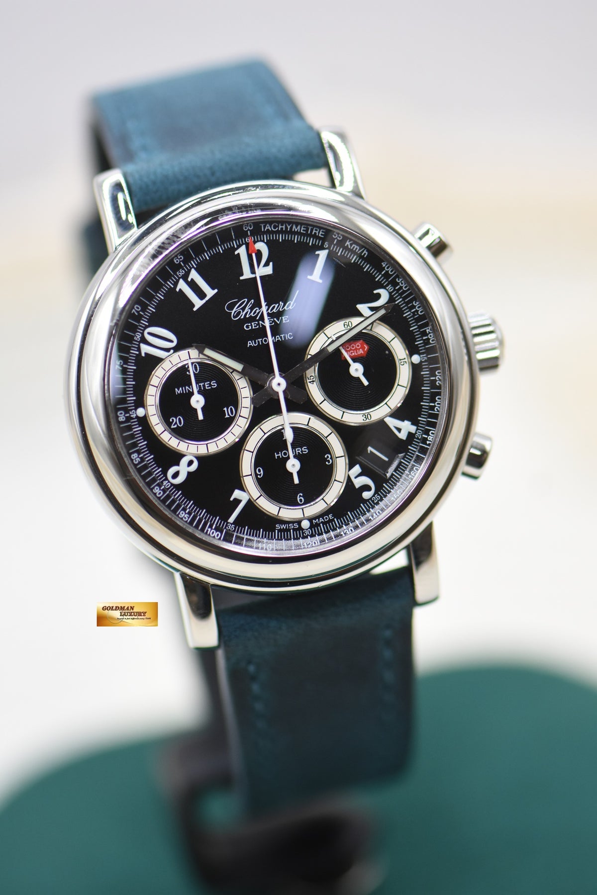 CHOPARD MILLE MIGLIA 38mm CHRONOGRAPH STEEL IN LEATHER STRAP BLACK AUTOMATIC 16/8331 (MINT)