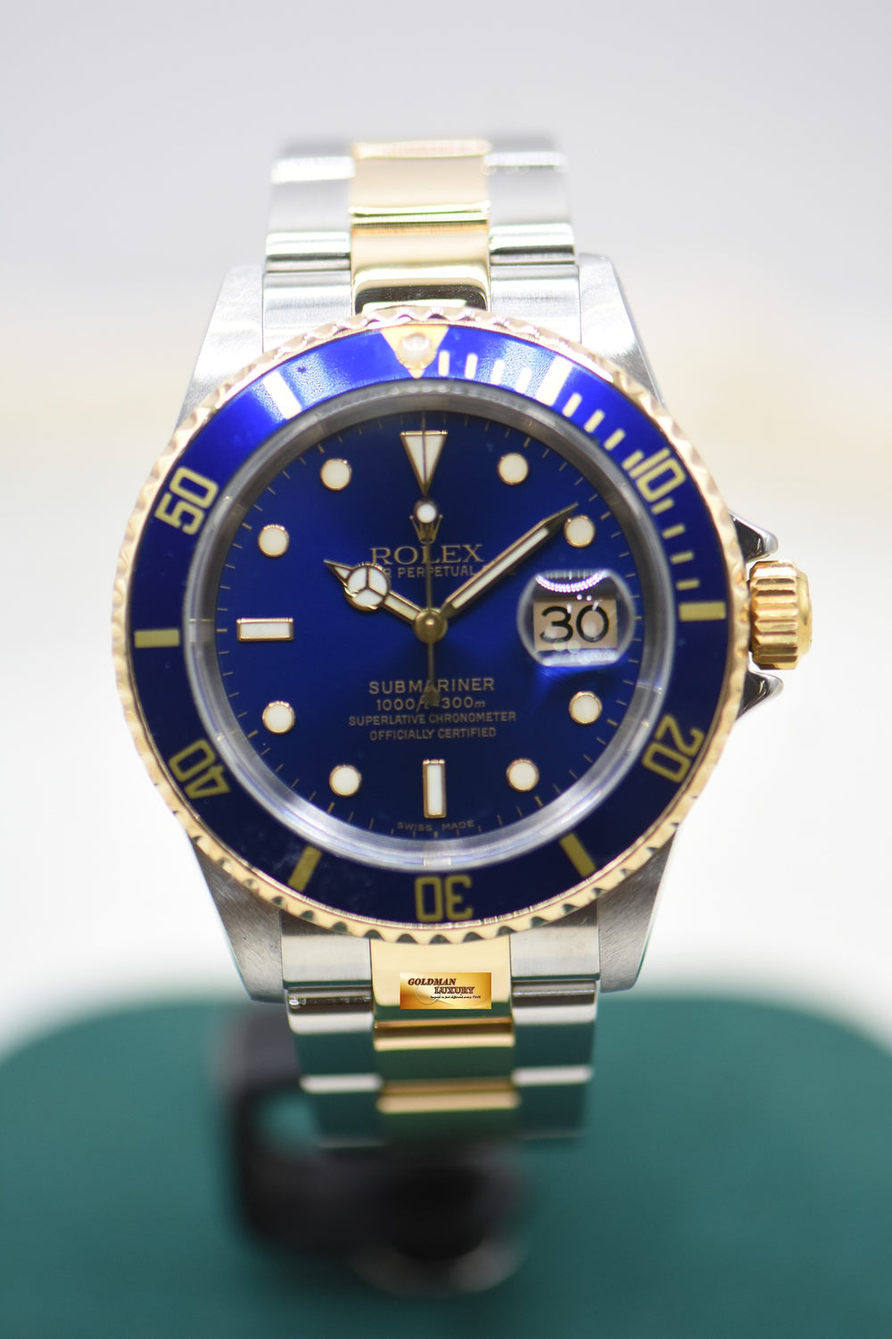 ROLEX OYSTER SUBMARINER 40mm HALF-GOLD IN BRACELET BLUE DIAL 16613LB (MINT)