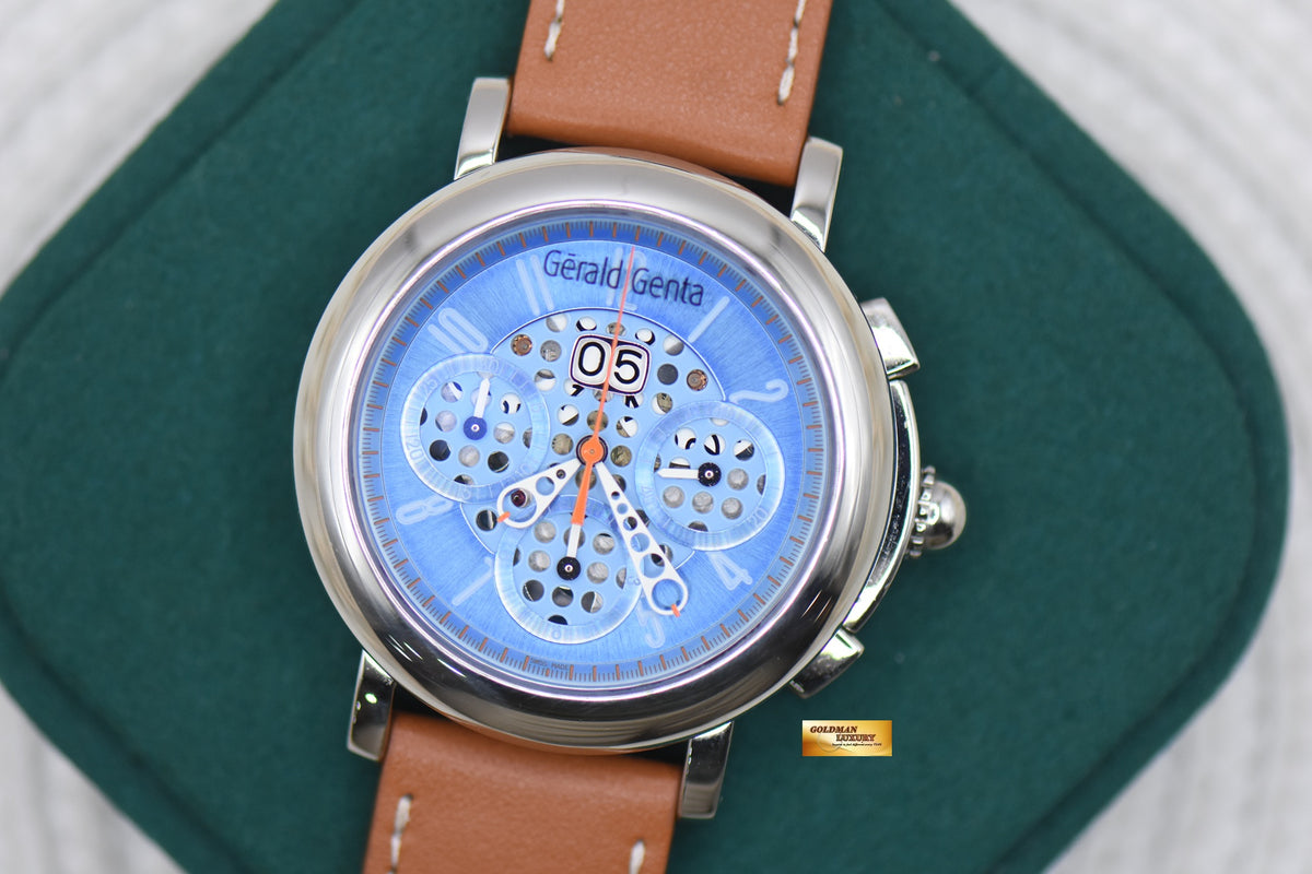 [SOLD] GERALD GENTA ARENA CHRONO SPORT 41mm STEEL BLUE SKELETON DIAL CHS.X.10 (MINT)