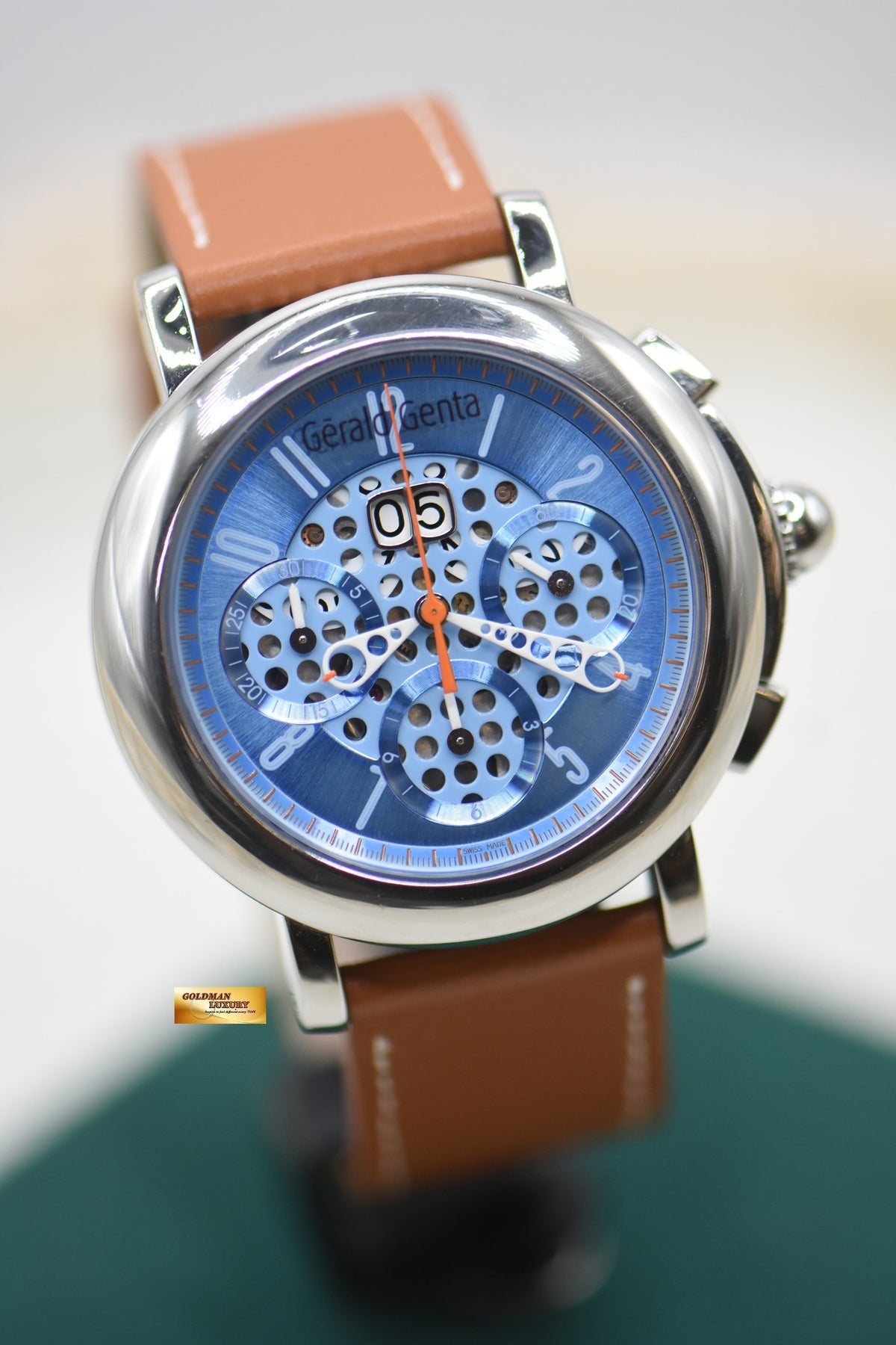 [SOLD] GERALD GENTA ARENA CHRONO SPORT 41mm STEEL BLUE SKELETON DIAL CHS.X.10 (MINT)