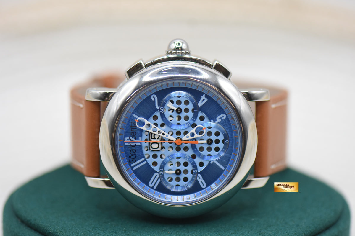[SOLD] GERALD GENTA ARENA CHRONO SPORT 41mm STEEL BLUE SKELETON DIAL CHS.X.10 (MINT)