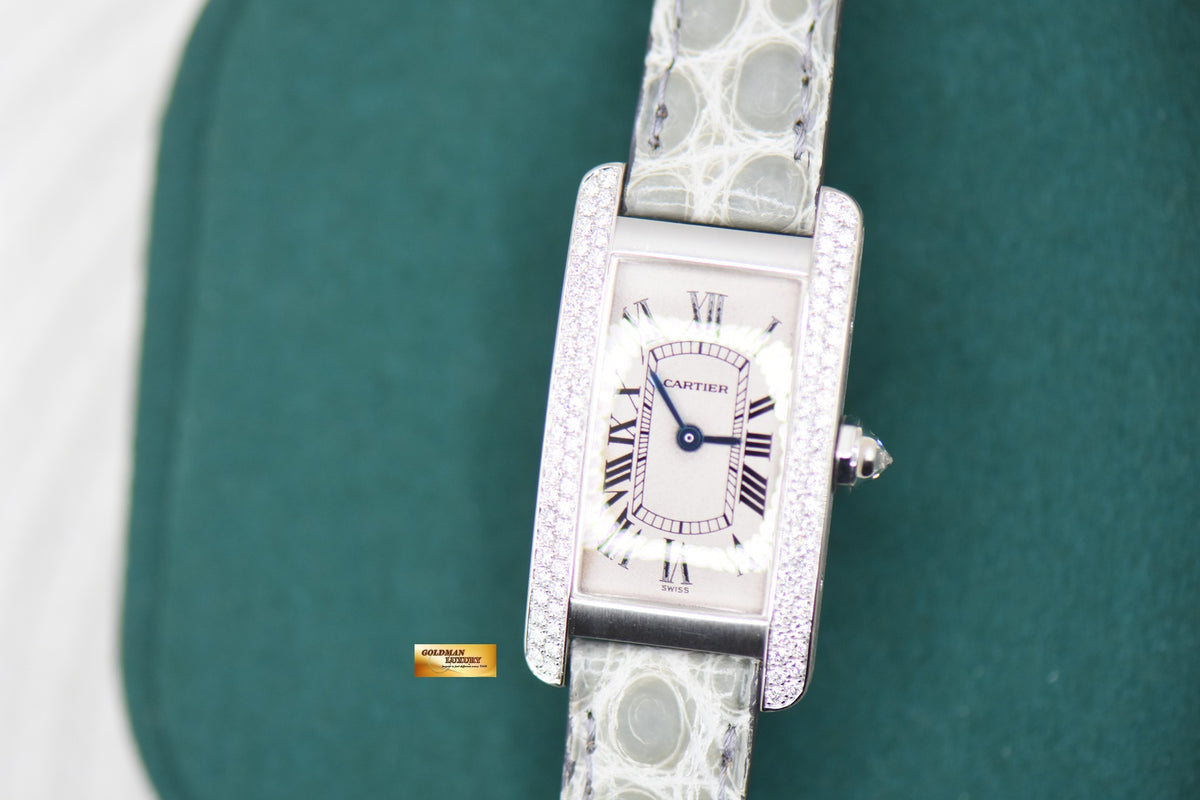 CARTIER TANK AMERICAINE LADIES DIAMONDS WHITE GOLD QUARTZ WB701851 (MINT)
