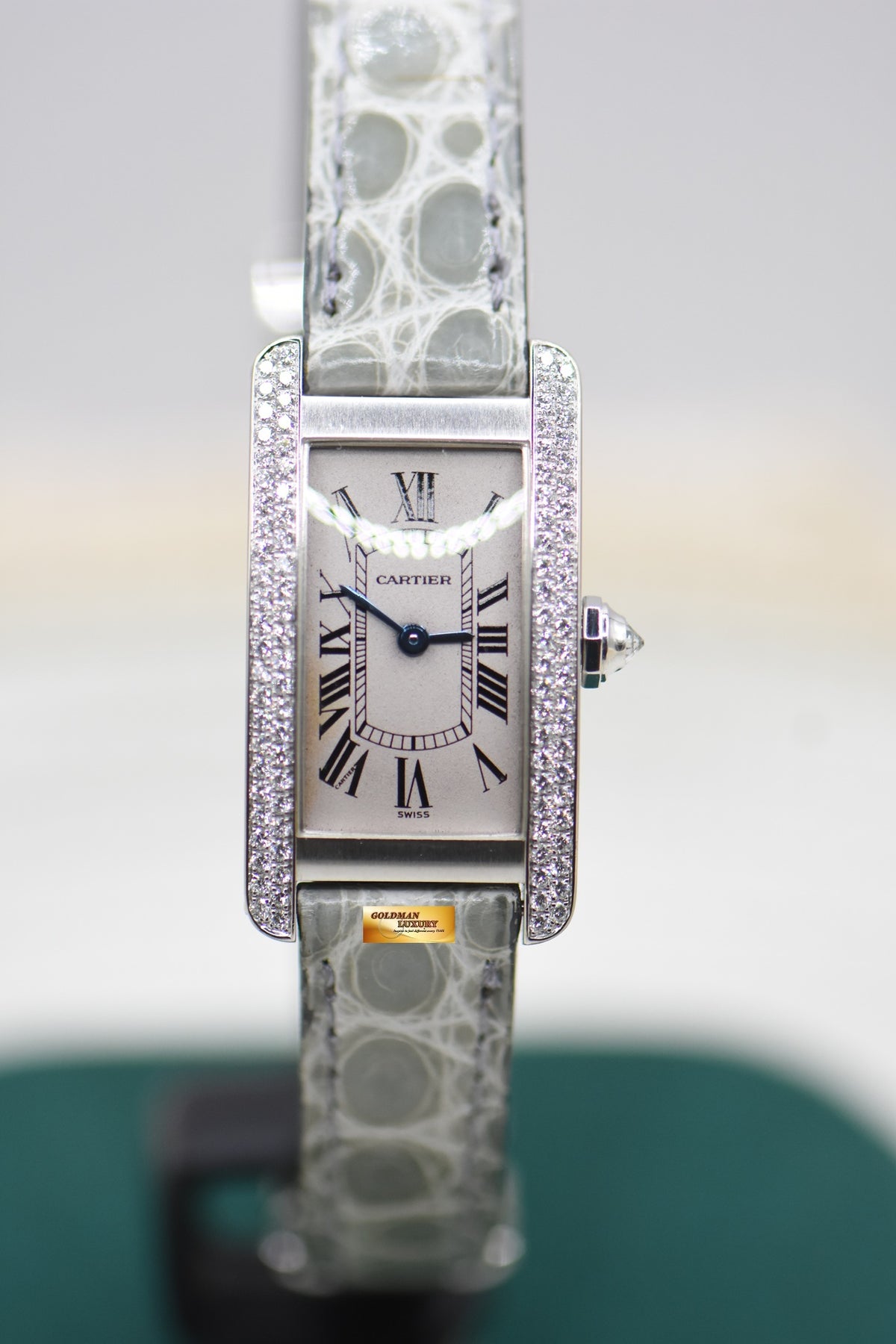 CARTIER TANK AMERICAINE LADIES DIAMONDS WHITE GOLD QUARTZ WB701851 (MINT)