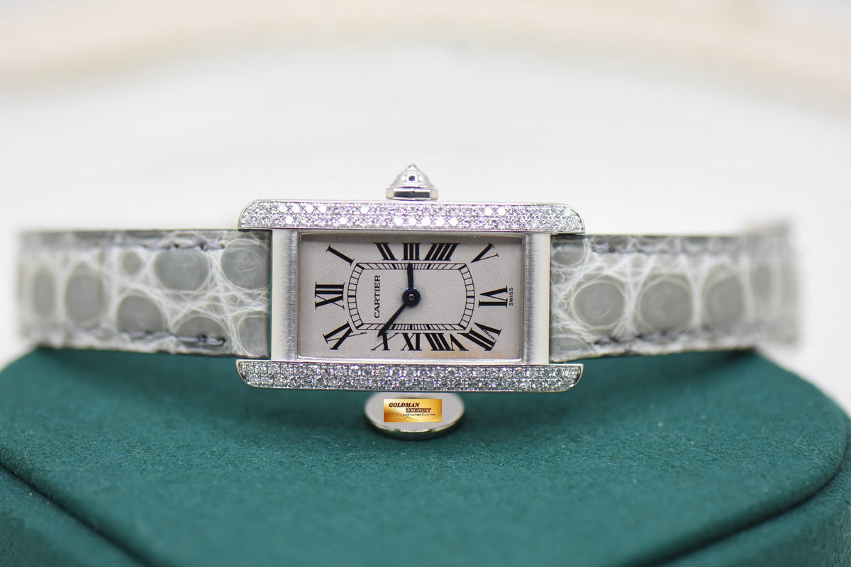 CARTIER TANK AMERICAINE LADIES DIAMONDS WHITE GOLD QUARTZ WB701851 (MINT)