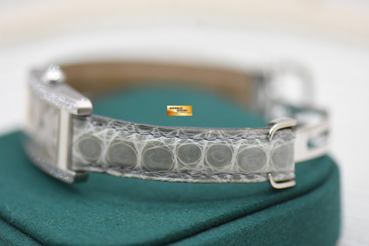 CARTIER TANK AMERICAINE LADIES DIAMONDS WHITE GOLD QUARTZ WB701851 (MINT)