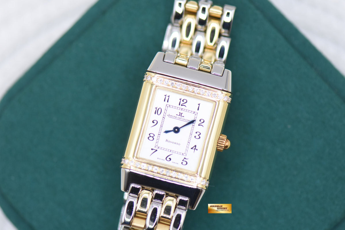 JLC REVERSO FLORALE LADIES HALF-GOLD IN BEADED BRACELET DIAMOND SET QUARTZ 265.5.08 (MINT)