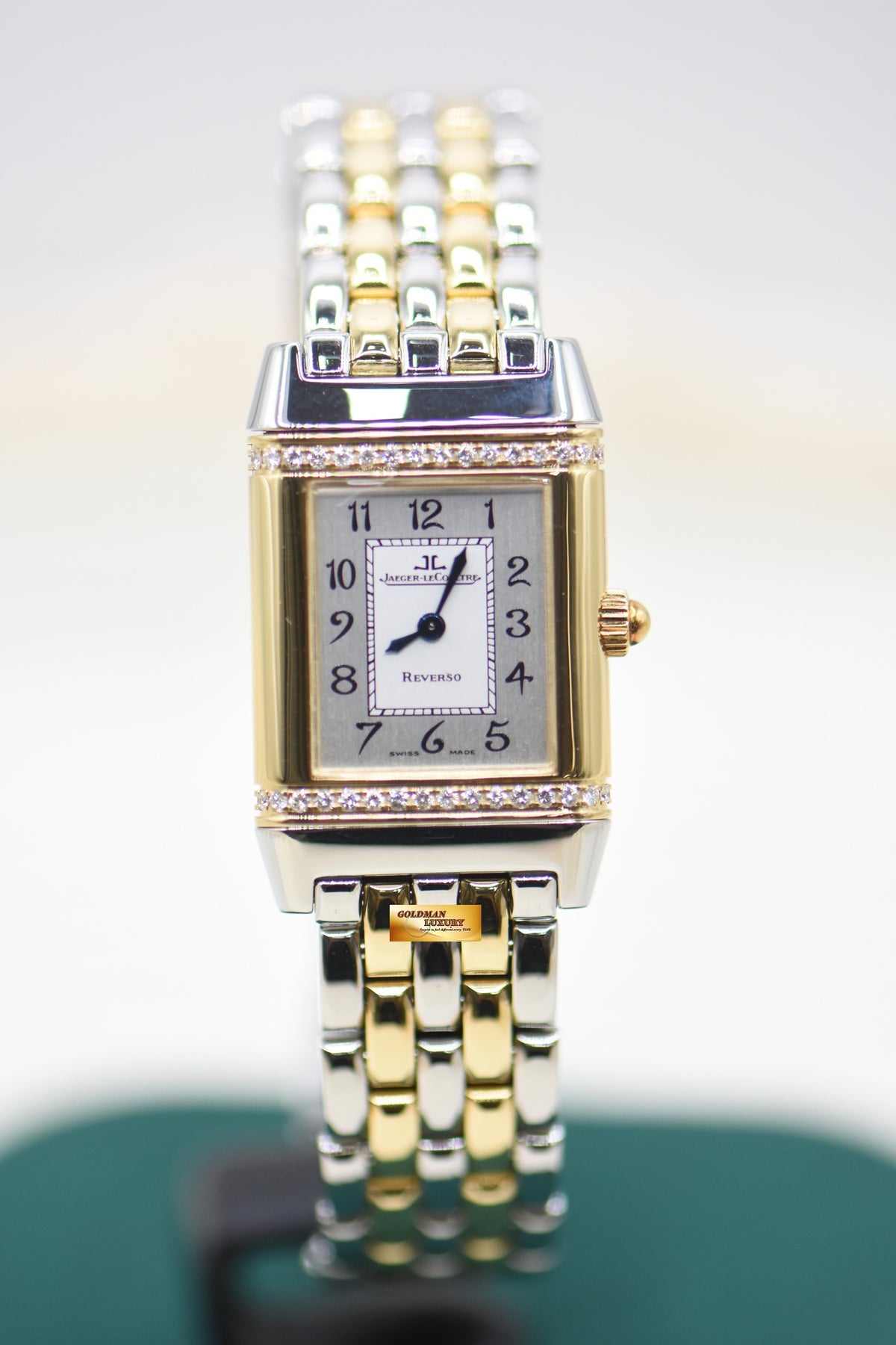 JLC REVERSO FLORALE LADIES HALF-GOLD IN BEADED BRACELET DIAMOND SET QUARTZ 265.5.08 (MINT)