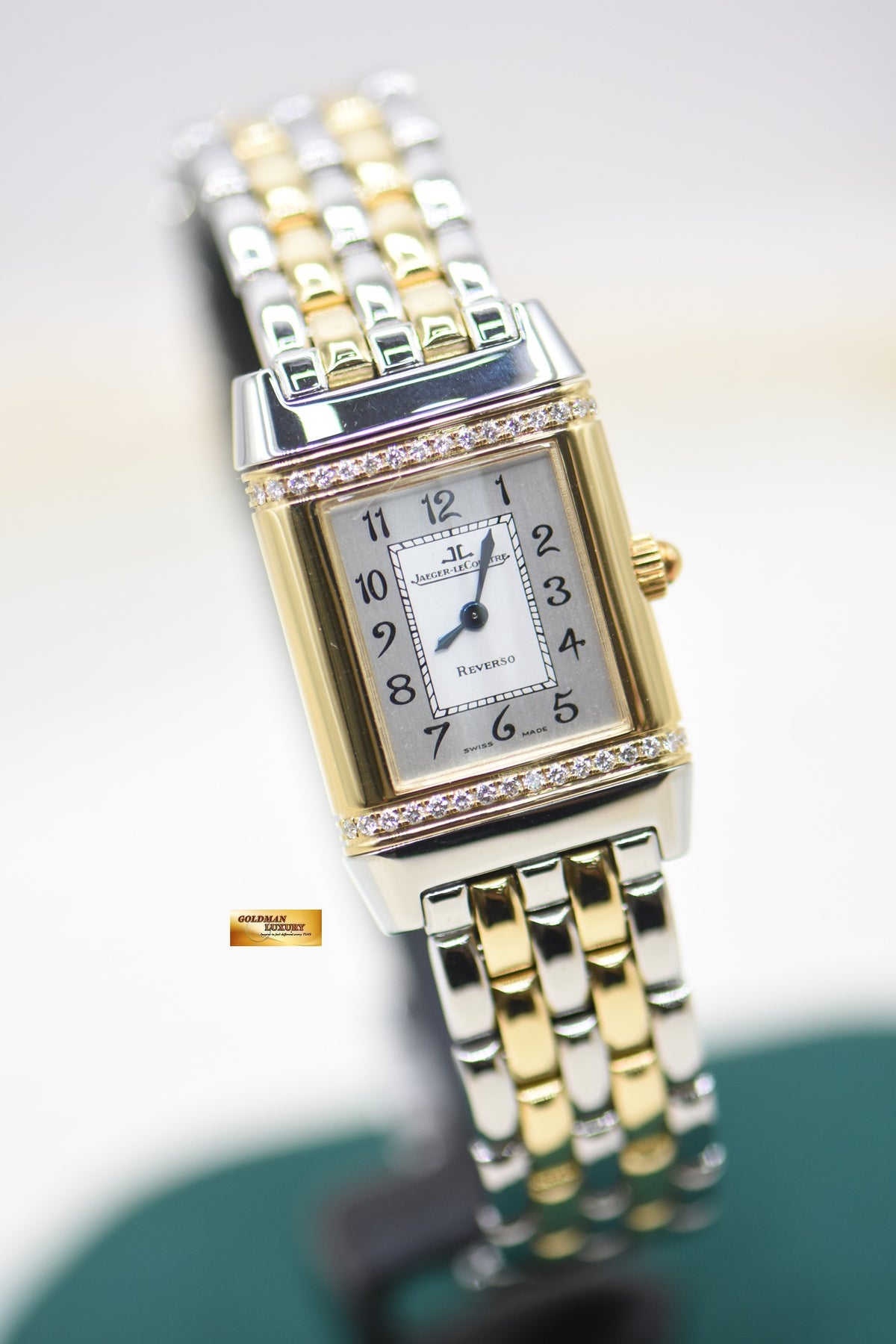 JLC REVERSO FLORALE LADIES HALF-GOLD IN BEADED BRACELET DIAMOND SET QUARTZ 265.5.08 (MINT)