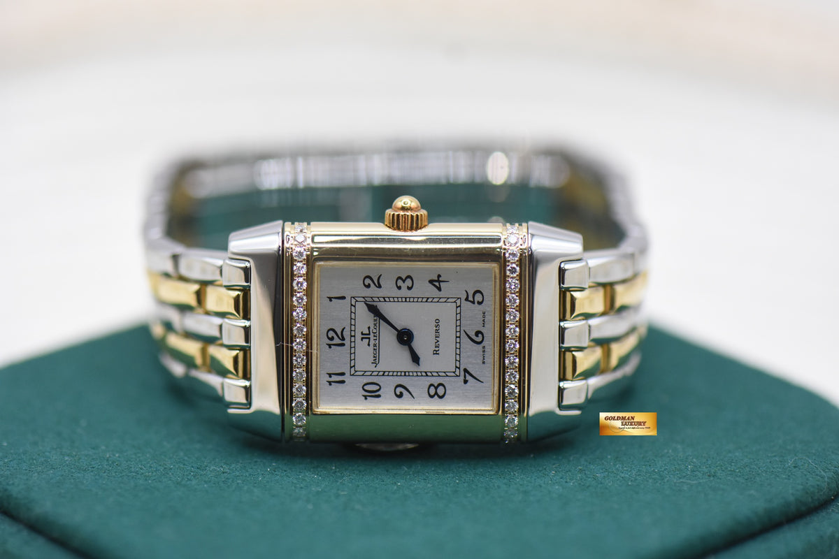 JLC REVERSO FLORALE LADIES HALF-GOLD IN BEADED BRACELET DIAMOND SET QUARTZ 265.5.08 (MINT)