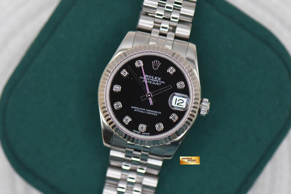 ROLEX OYSTER DATEJUST 31mm STEEL IN JUBILEE BRACELET BLACK DIAMOND DIAL 178274 (MINT)