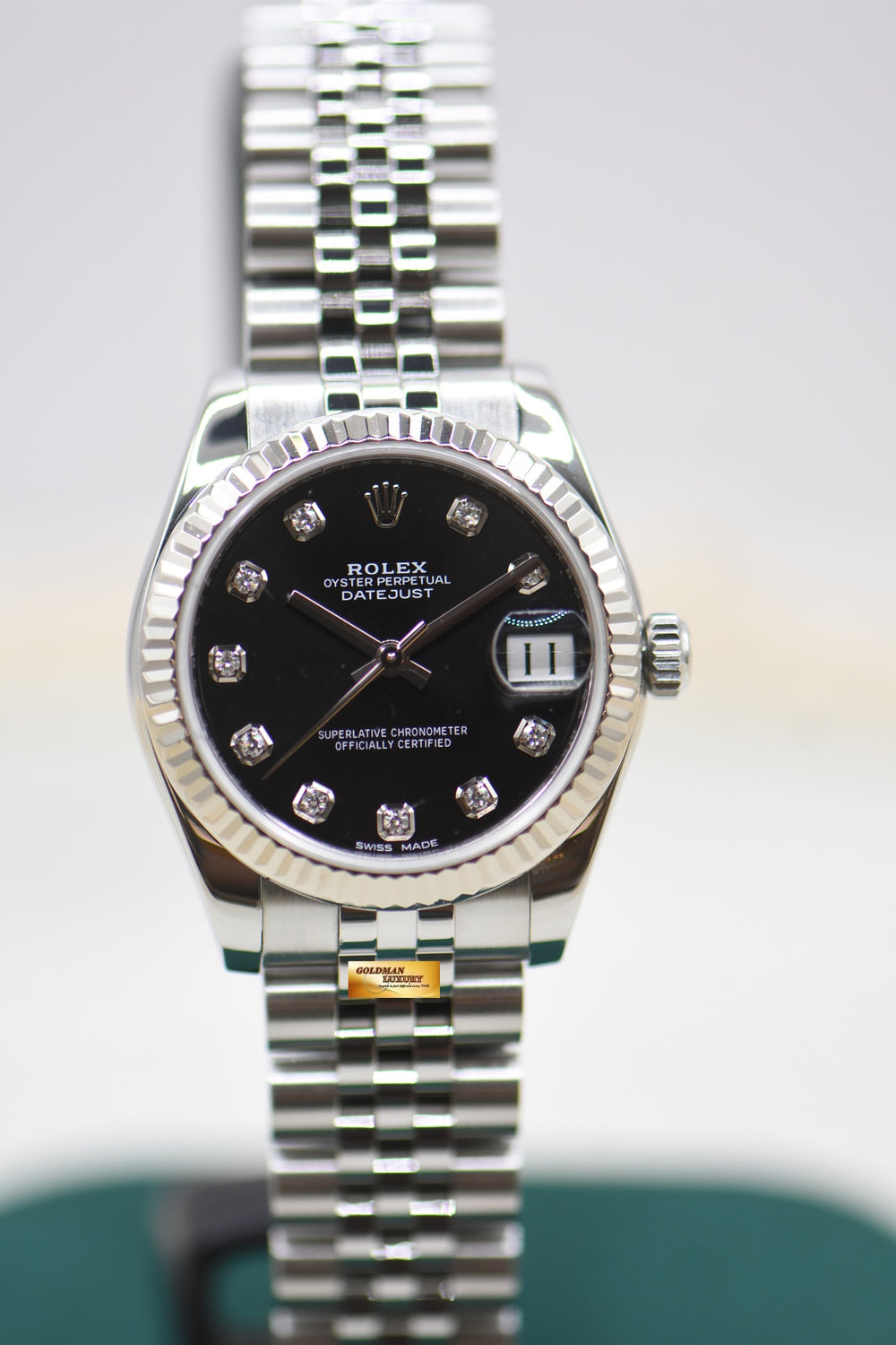 ROLEX OYSTER DATEJUST 31mm STEEL IN JUBILEE BRACELET BLACK DIAMOND DIAL 178274 (MINT)