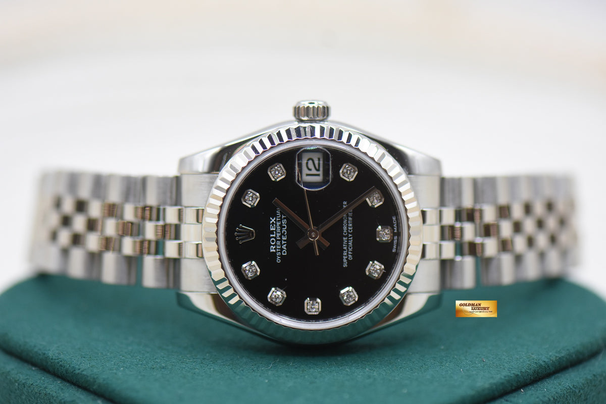 ROLEX OYSTER DATEJUST 31mm STEEL IN JUBILEE BRACELET BLACK DIAMOND DIAL 178274 (MINT)