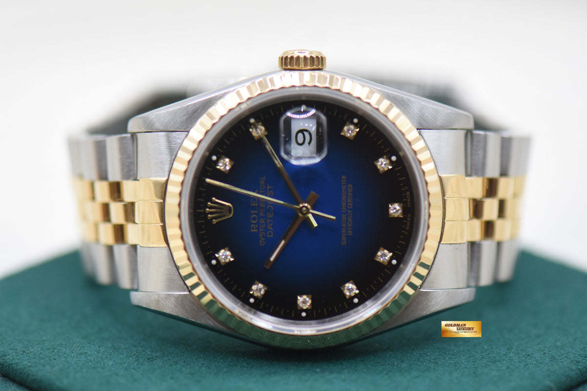 [SOLD] ROLEX OYSTER DATEJUST 36mm HALF -GOLD IN JUBILEE BRACELET BLUE VIGNETTE DIAMOND DIAL 16233 (MINT)