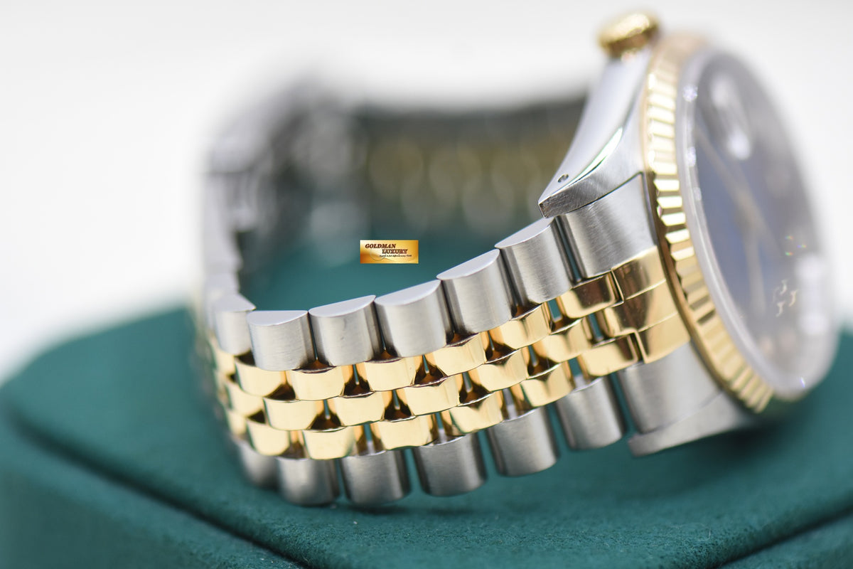 [SOLD] ROLEX OYSTER DATEJUST 36mm HALF -GOLD IN JUBILEE BRACELET BLUE VIGNETTE DIAMOND DIAL 16233 (MINT)