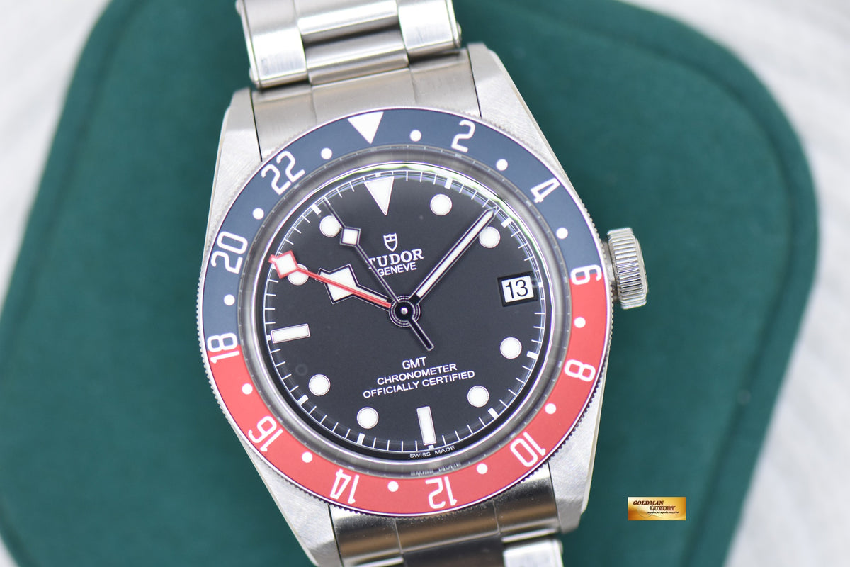 [SOLD] TUDOR BLACK BAY GMT PEPSI RED / BLUE 41mm BLACK DIAL STEEL IN RIVETED BRACELET 79830RB AUTOMATIC (MINT)