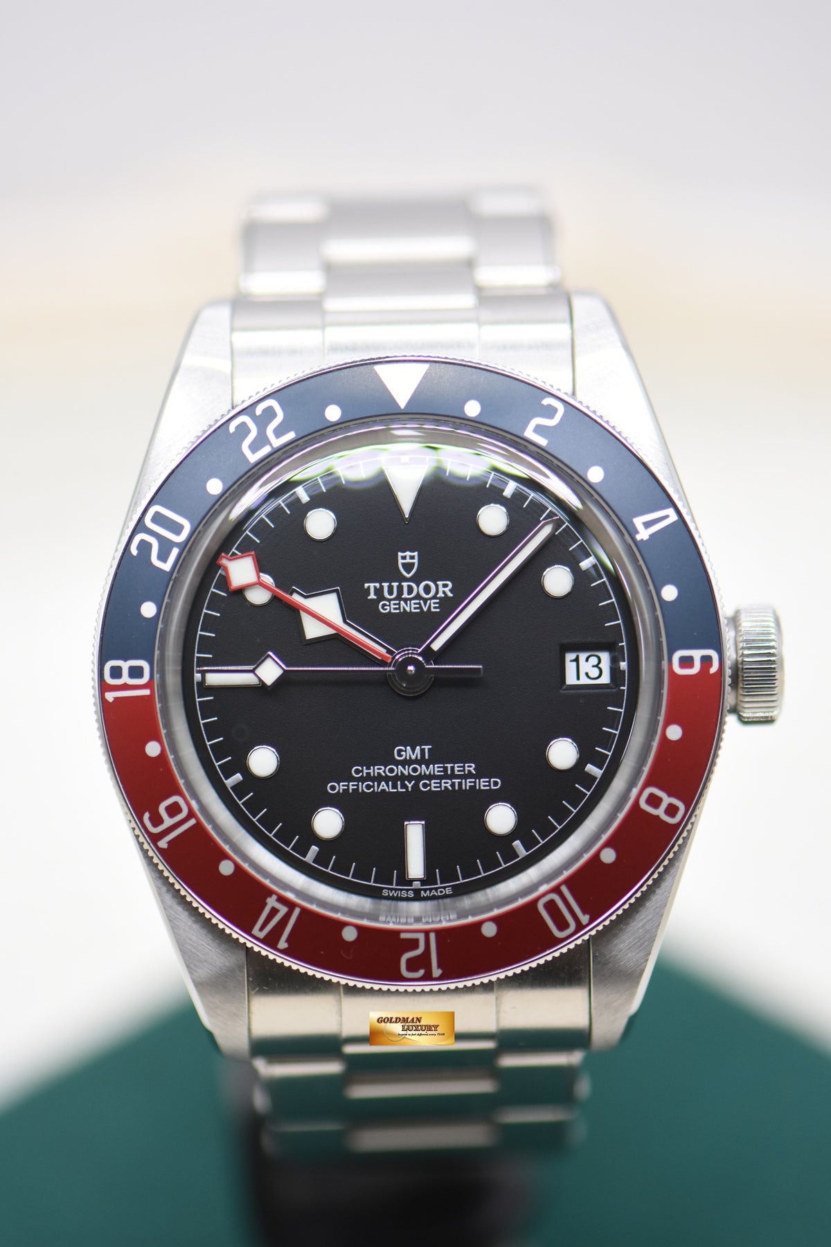 [SOLD] TUDOR BLACK BAY GMT PEPSI RED / BLUE 41mm BLACK DIAL STEEL IN RIVETED BRACELET 79830RB AUTOMATIC (MINT)
