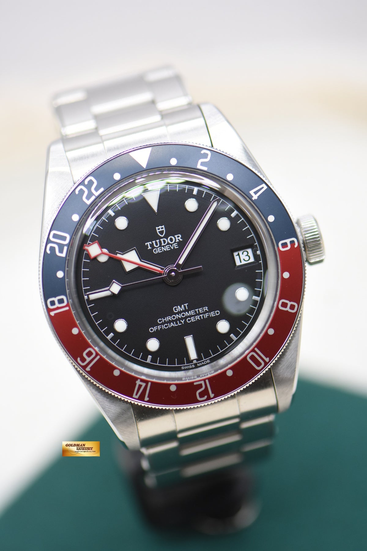 [SOLD] TUDOR BLACK BAY GMT PEPSI RED / BLUE 41mm BLACK DIAL STEEL IN RIVETED BRACELET 79830RB AUTOMATIC (MINT)