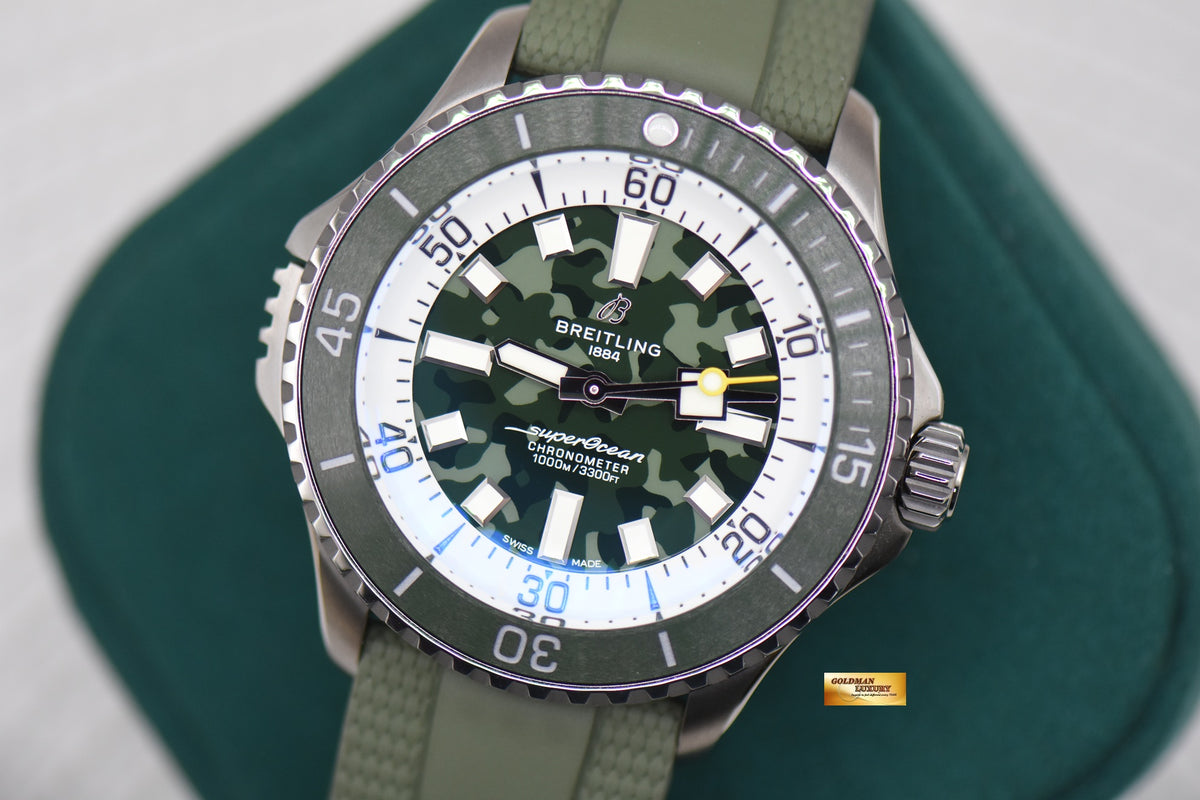 BREITLING SUPEROCEAN 46mm SUPER DIVER TITANIUM GREEN RUBBER AUTOMATIC E10379 (MINT)