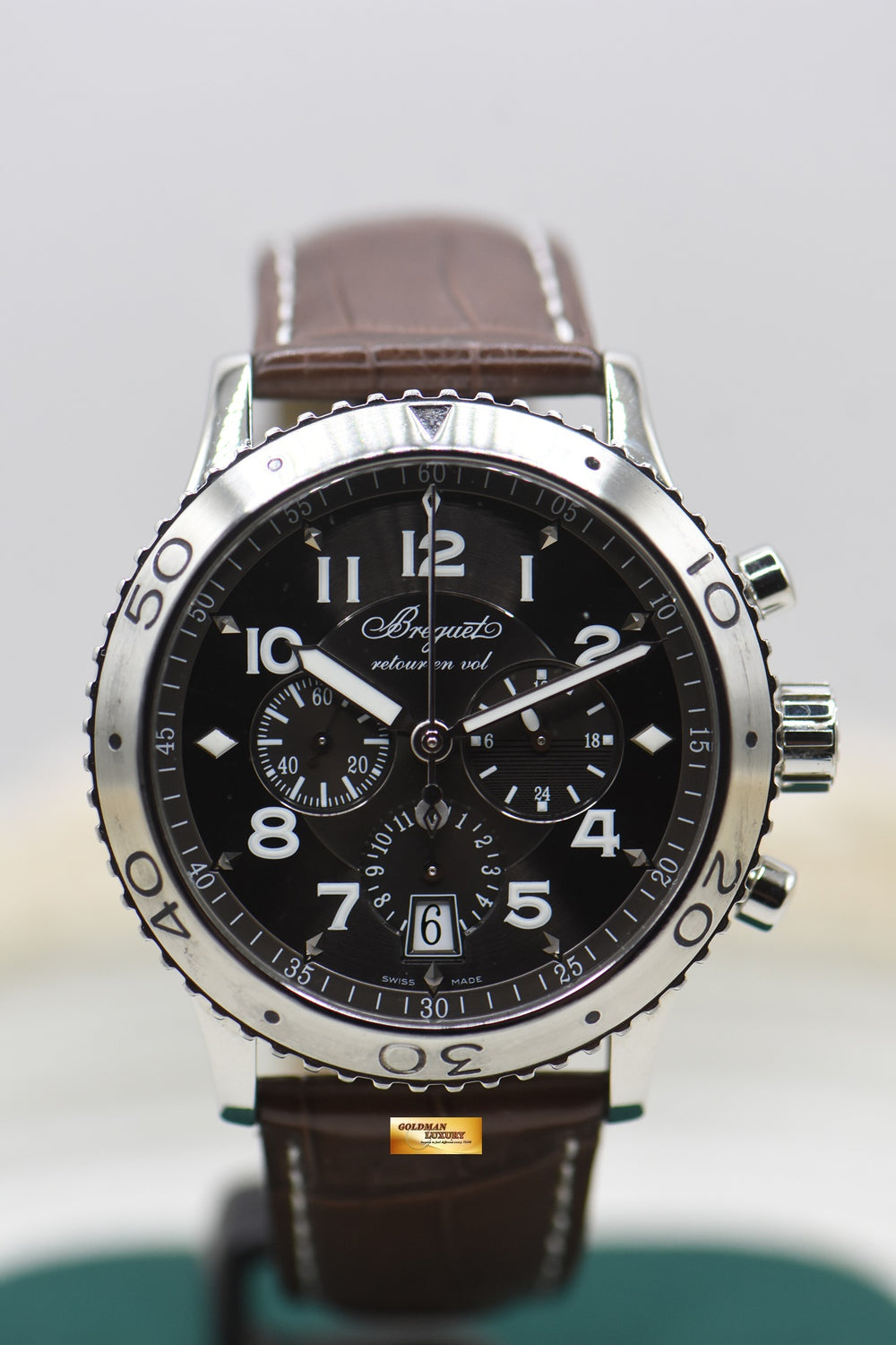 BREGUET TYPE XXI PILOT CHRONOGRAPH 42.5mm STEEL IN LEATHER STRAP AUTOMATIC BLACK 3810ST (MINT)