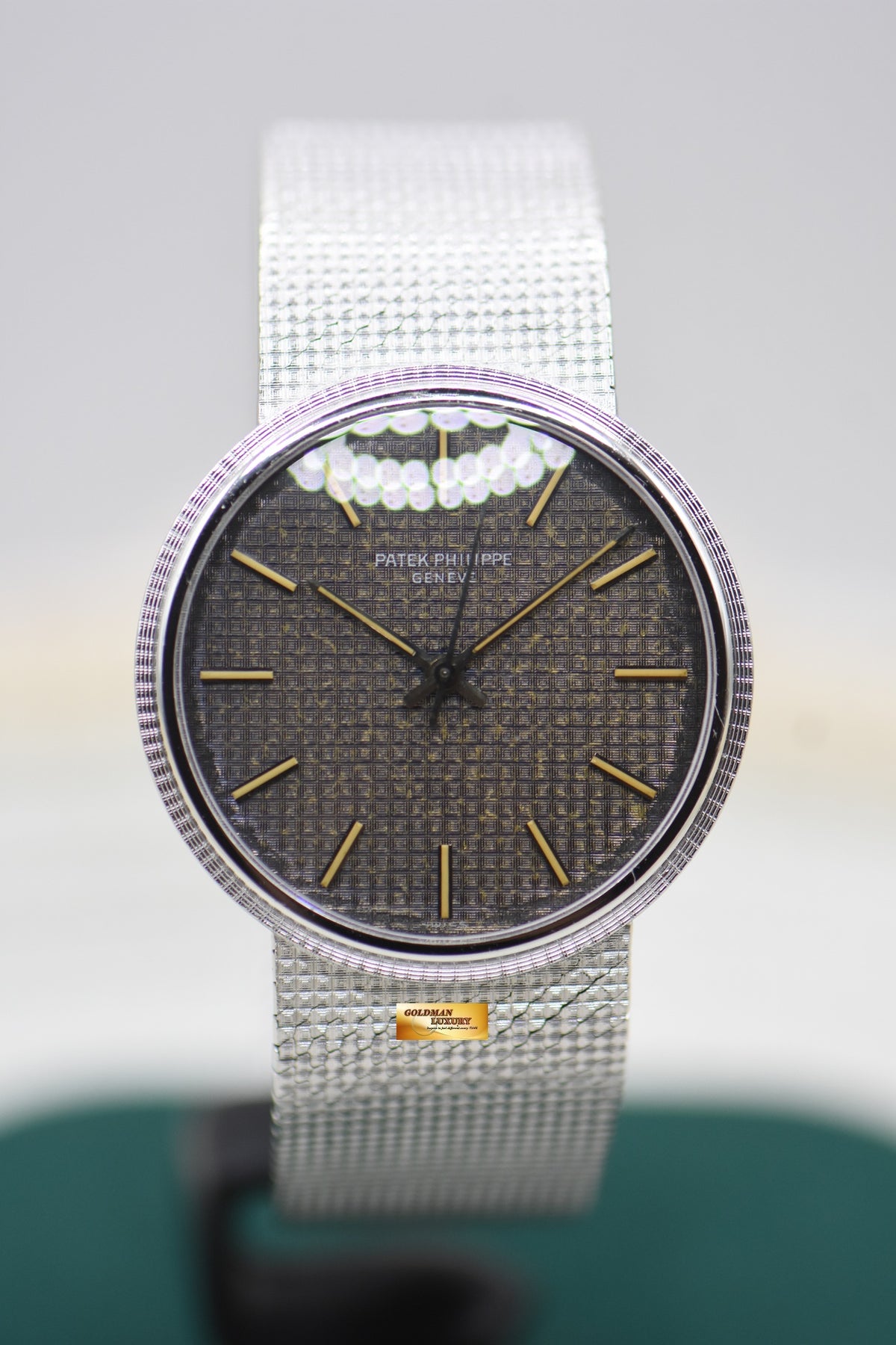 PATEK PHILIPPE CALATRAVA 35mm WHITE GOLD IN BASKETWEAVE BRACELET TEXTURED “CLOUS De PARIS DIAL (UNPOLISHED-RARE)