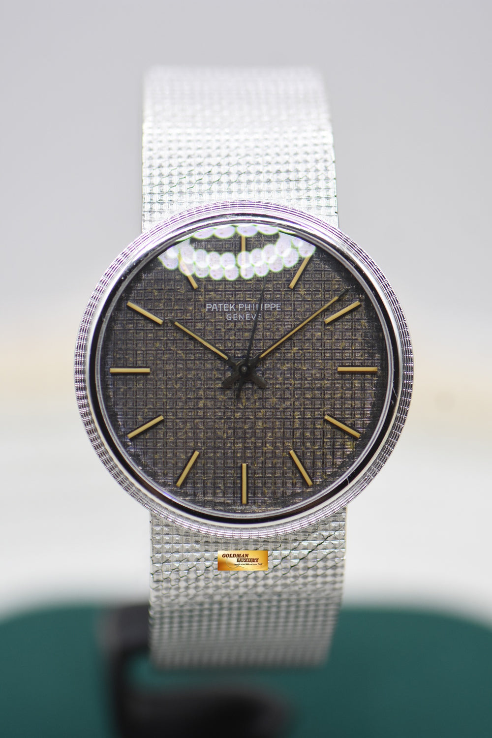 PATEK PHILIPPE CALATRAVA 35mm WHITE GOLD IN BASKETWEAVE BRACELET TEXTURED “CLOUS De PARIS DIAL (UNPOLISHED-RARE)