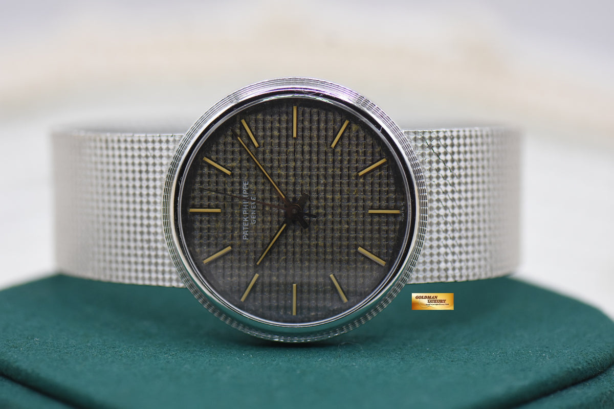 PATEK PHILIPPE CALATRAVA 35mm WHITE GOLD IN BASKETWEAVE BRACELET TEXTURED “CLOUS De PARIS DIAL (UNPOLISHED-RARE)