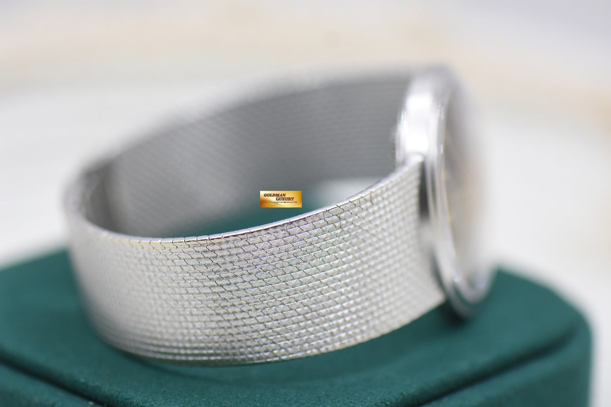 PATEK PHILIPPE CALATRAVA 35mm WHITE GOLD IN BASKETWEAVE BRACELET TEXTURED “CLOUS De PARIS DIAL (UNPOLISHED-RARE)
