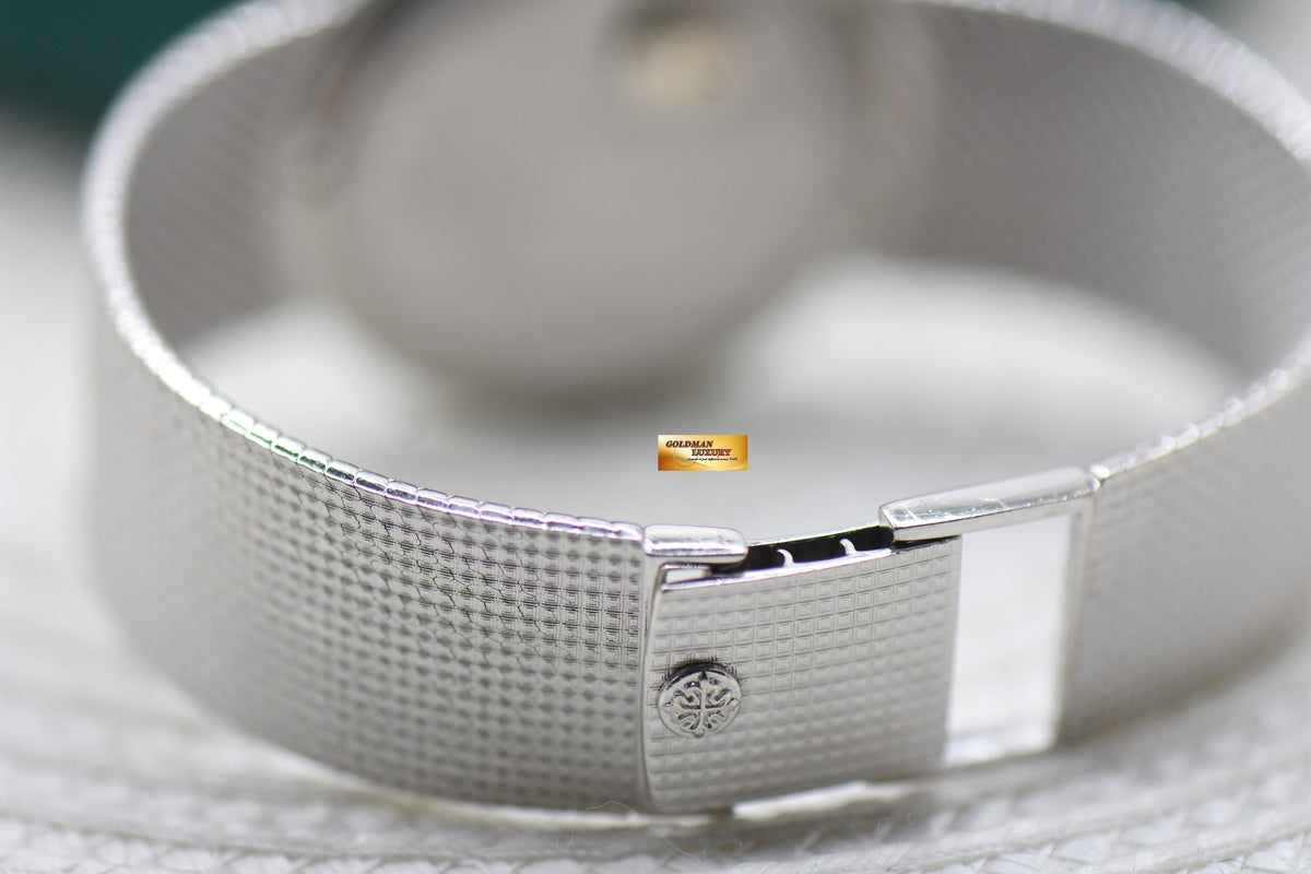 PATEK PHILIPPE CALATRAVA 35mm WHITE GOLD IN BASKETWEAVE BRACELET TEXTURED “CLOUS De PARIS DIAL (UNPOLISHED-RARE)