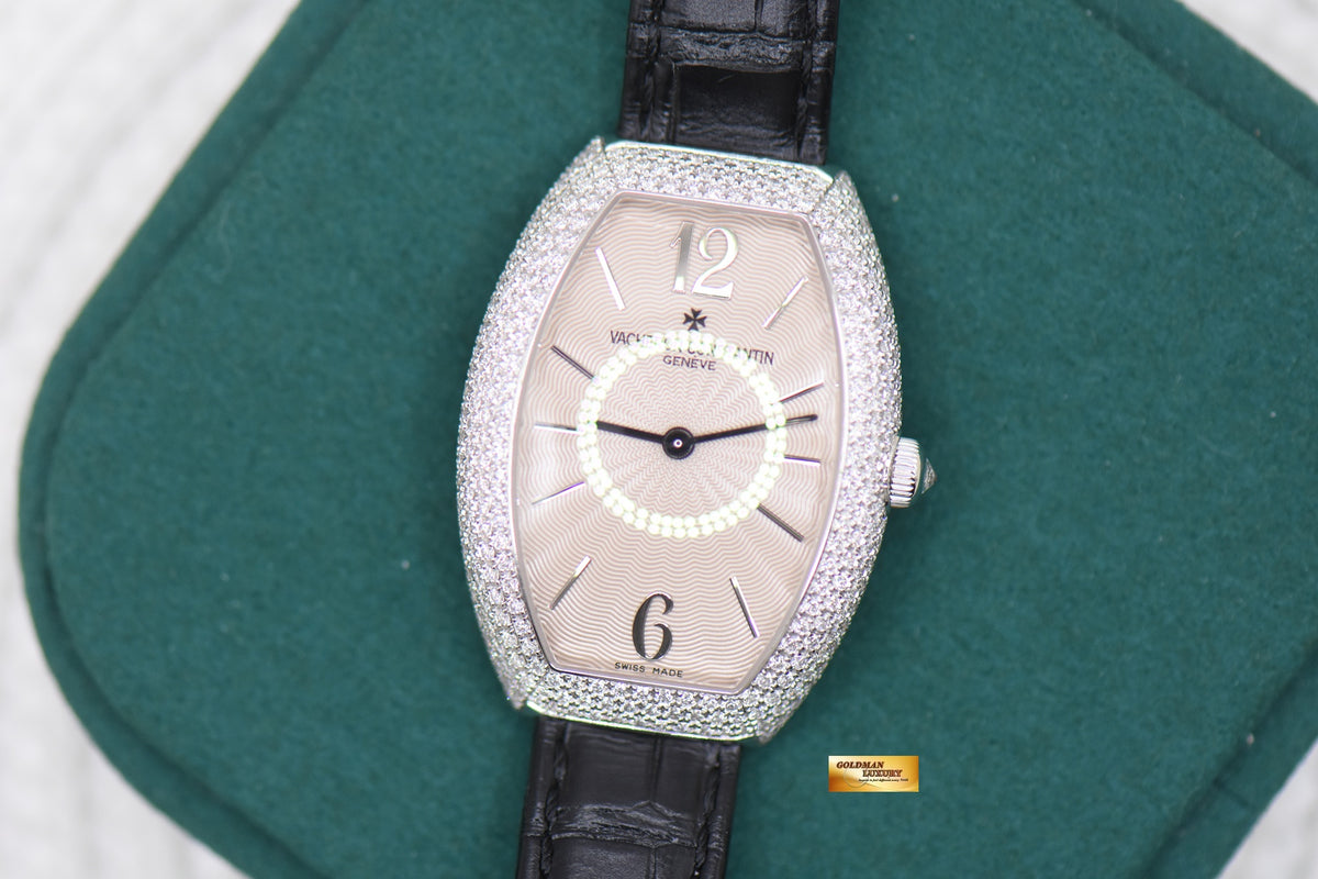 VACHERON CONSTANTIN EGERIE WHITE GOLD TONNEAU PAVED DIAMOND LADIES QUARTZ 25541 (MINT)