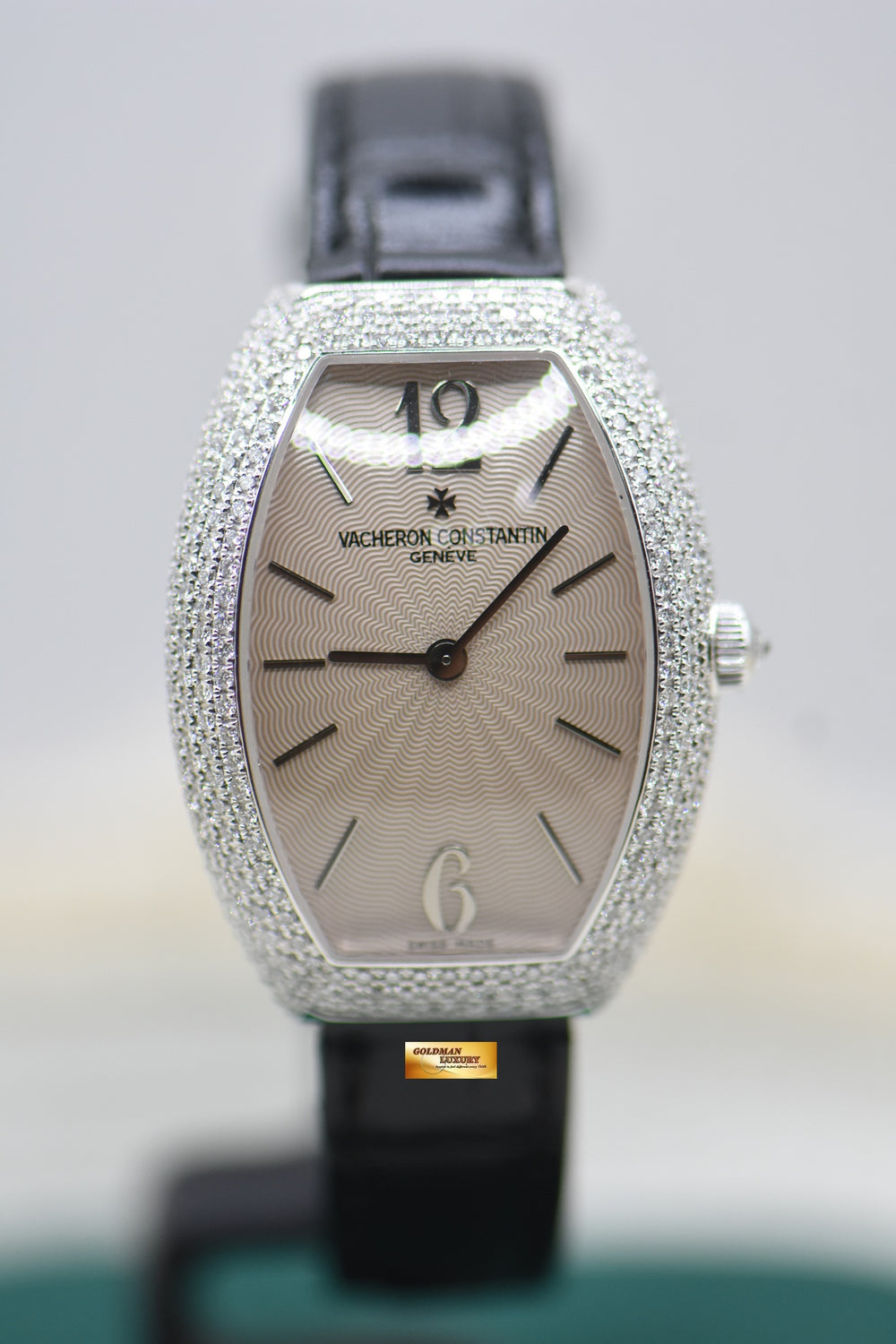 VACHERON CONSTANTIN EGERIE WHITE GOLD TONNEAU PAVED DIAMOND LADIES QUARTZ 25541 (MINT)