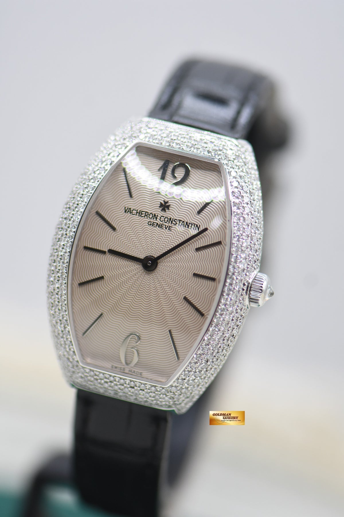 VACHERON CONSTANTIN EGERIE WHITE GOLD TONNEAU PAVED DIAMOND LADIES QUARTZ 25541 (MINT)